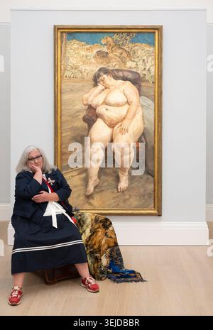 Sothebys, London, Großbritannien. Mai 2026. Sotheby’s Today vereint in seinen Londoner Galerien Lucian Freuds Meisterwerk Sleeping by the Lion Carpet (25-35 Millionen Pfund) mit dem berühmten Sitter Sue Tilley, dem „Benefits Supervisor“ des Gemäldes. Als „das wichtigste Werk, das Freud jemals gemalt hat“ gilt das Gemälde als das letzte und ehrgeizigste Werk des gefeierten Quartetts von monumentalen Porträts Tilleys. Quelle: Malcolm Park/Alamy Live News Stockfoto