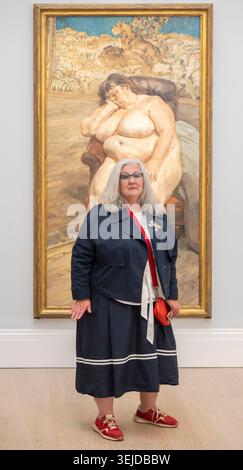 Sothebys, London, Großbritannien. Mai 2026. Sotheby’s Today vereint in seinen Londoner Galerien Lucian Freuds Meisterwerk Sleeping by the Lion Carpet (25-35 Millionen Pfund) mit dem berühmten Sitter Sue Tilley, dem „Benefits Supervisor“ des Gemäldes. Als „das wichtigste Werk, das Freud jemals gemalt hat“ gilt das Gemälde als das letzte und ehrgeizigste Werk des gefeierten Quartetts von monumentalen Porträts Tilleys. Quelle: Malcolm Park/Alamy Live News Stockfoto