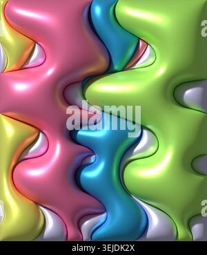 Mehrfarbige wellenförmige Formen mit glänzender Oberfläche, 3D-Rendering-Illustration Stockfoto