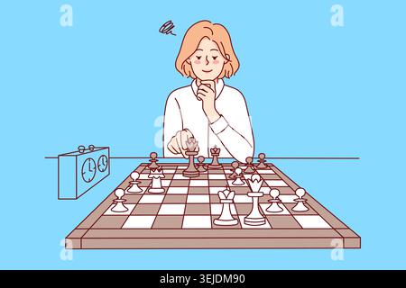 Kluges Mädchen, das Schach spielt Stockfoto