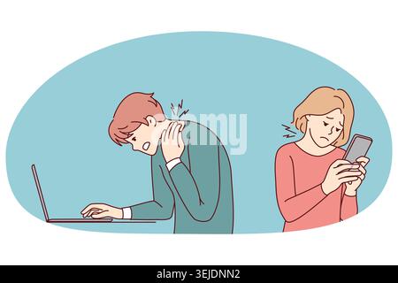 Menschen, die mit Geräten arbeiten, leiden unter Rückenschmerzen Stockfoto