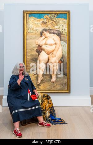 London, Großbritannien. Mai 2026. Lucian Freud, Sleeping by the Lion Carpet, 1995-96, Schätzung: £25,000,000-35.000,000, Bild mit Sue Tilley in Sothebys, London. Lucian Freud malte Sue Tilley zwischen 1993 und 1996 viermal. Ein monumentales Wahrzeichen-Gemälde eines legendären britischen Künstlers, der zum ersten Mal auf einer Auktion steht. Ab dem 10. Juni wird es im Rahmen von Sotheby's London Modern and Contemporary Sales in London ausgestellt. Guy Bell/Alamy Live News Stockfoto