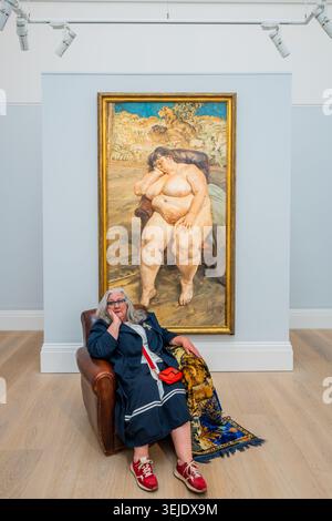 London, Großbritannien. Mai 2026. Lucian Freud, Sleeping by the Lion Carpet, 1995-96, Schätzung: £25,000,000-35.000,000, Bild mit Sue Tilley in Sothebys, London. Lucian Freud malte Sue Tilley zwischen 1993 und 1996 viermal. Ein monumentales Wahrzeichen-Gemälde eines legendären britischen Künstlers, der zum ersten Mal auf einer Auktion steht. Ab dem 10. Juni wird es im Rahmen von Sotheby's London Modern and Contemporary Sales in London ausgestellt. Guy Bell/Alamy Live News Stockfoto