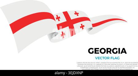 Flagge von Georgien. Georgische und asiatische Kultur. Vor einem sauberen weißen Hintergrund mit Ländername und Kopierraum. Ein leuchtendes Vektorflag wird in dargestellt Stock Vektor