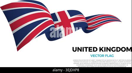 Flagge des Vereinigten Königreichs. Britische und europäische Kultur. Vor einem sauberen weißen Hintergrund mit Ländername und Kopierraum. Eine leuchtende Vektorflagge ren Stock Vektor