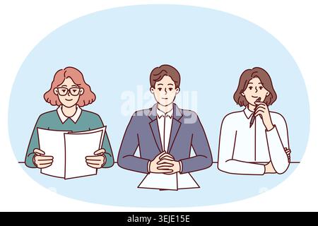 Geschäftsleute aus dem Recruiting-Unternehmen, die ein Interview am Tisch im Büro führen Stockfoto