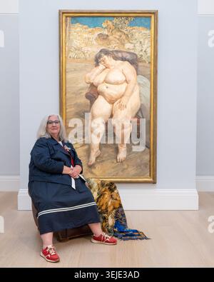 London, England, Großbritannien. Mai 2026. Sotheby's präsentiert Lucian Freuds ''˜Sleeping by the Lion Carpet' (Est. GBP 25–35 Millionen) in London, zusammen mit der Sittin SUE TILLEY. Das Werk, Teil von Freuds letzter großer Porträtserie, wird bis zum 23. Juni zu sehen sein, bevor es am 24. Juni als Teil der Lewis Collection versteigert wird. (Kreditbild: © Thomas Krych/ZUMA Press Wire) NUR REDAKTIONELLE VERWENDUNG! Nicht für kommerzielle ZWECKE! Stockfoto