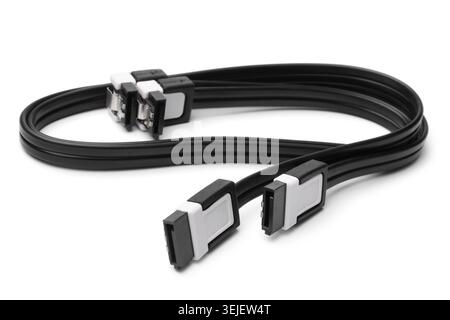 SATA-Kabel auf weißem Hintergrund Stockfoto