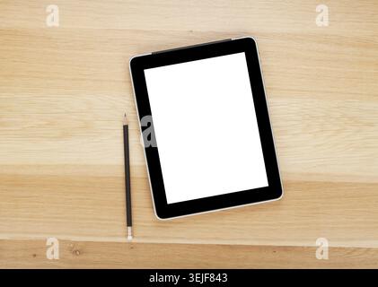 Touchscreen-Tablet-Computer mit leerem Bildschirm und Bleistift Stockfoto