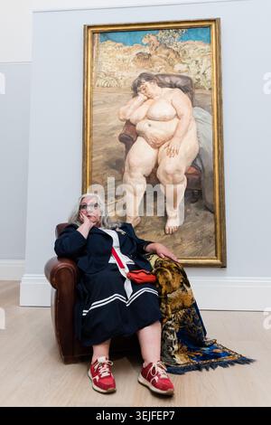 London, Großbritannien. Mai 2026. LONDON, VEREINIGTES KÖNIGREICH – 29. MAI 2026: Sotheby's Auktionshaus enthüllt Lucian Freuds Meisterwerk mit dem Titel Sleeping by the Lion Carpet (Est. £25-35 Millionen) mit der berühmten Sittin Sue Tilley in London, Vereinigtes Königreich am 29. Mai 2026. Von der Kritik als „das wichtigste Werk, das Freud jemals gemalt hat“ anerkannt, ist das Gemälde das letzte und ehrgeizigste Werk in dem gefeierten Quartett von monumentalen Porträts Tilleys. (Foto: Wiktor Szymanowicz/NurPhoto) Credit: NurPhoto SRL/Alamy Live News Stockfoto
