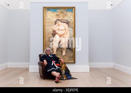 London, Großbritannien. Mai 2026. LONDON, VEREINIGTES KÖNIGREICH – 29. MAI 2026: Sotheby's Auktionshaus enthüllt Lucian Freuds Meisterwerk mit dem Titel Sleeping by the Lion Carpet (Est. £25-35 Millionen) mit der berühmten Sittin Sue Tilley in London, Vereinigtes Königreich am 29. Mai 2026. Von der Kritik als „das wichtigste Werk, das Freud jemals gemalt hat“ anerkannt, ist das Gemälde das letzte und ehrgeizigste Werk in dem gefeierten Quartett von monumentalen Porträts Tilleys. (Foto: Wiktor Szymanowicz/NurPhoto) Credit: NurPhoto SRL/Alamy Live News Stockfoto