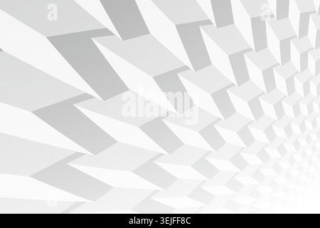 Abstrakter weißer 3D-futuristischer isometrischer Hintergrund mit Perspektive. Textur des geometrischen Würfelvolumens. Helles, sauberes Infinity-modernes Konzept für Stock Vektor