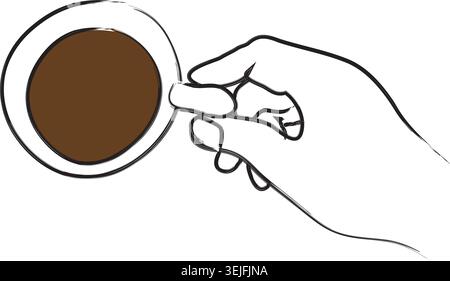 Handgezeichnete Zeichnung einer Hand, die eine Tasse Kaffee hält Stock Vektor