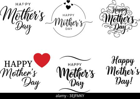 Satz von Happy Mother's Day Vektor Kalligraphie Illustrationen isoliert auf weißem Hintergrund. Handgezeichnete Typografieetiketten, Grußkarten-Schriftzüge Stock Vektor