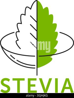 Icon, Etikett oder Logo-Vorlage für natürlichen Stevia-Süßstoff – Blatt und Schüssel Stock Vektor