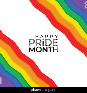 LGBT Pride Month Freedom Regenbogenflagge, Farbband in Regenbogenfarben. Schwulenparade Vektor jährliche Sommerveranstaltung. Happy Pride Month vertikales Banner mit Stolz Str Stock Vektor
