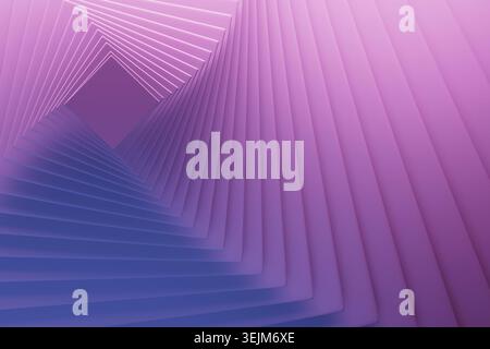 Pastellviolette Paneele verschmelzen zu einem hypnotischen quadratischen Portal, das matte Texturen mit strahlender, beruhigender Tiefe verbindet. Abstrakt Stockfoto