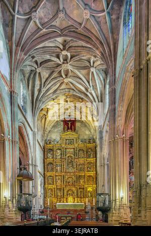 Innenraum der Kirche Santa Maria de la Asuncion in Carmona, Spanien. Gotische Architektur, gewölbte Decke, Innenbeleuchtung Stockfoto