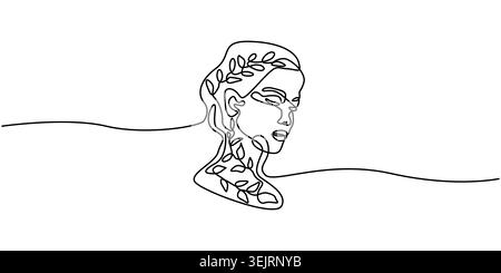 Minimalistische einzeilige Zeichnung der Erde in Kombination mit organischen Blättern Stock Vektor