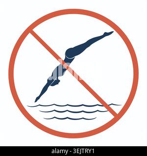 Kein Tauchen Sicherheitsschild Symbol, Taucher im Sprung Stock Vektor