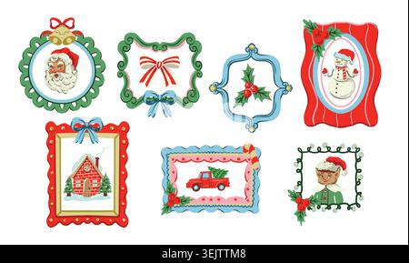 Weihnachtliche Elemente isolierte Kollektion festliche Vintage-Feiertags-Clipart für Grußkarten Stock Vektor