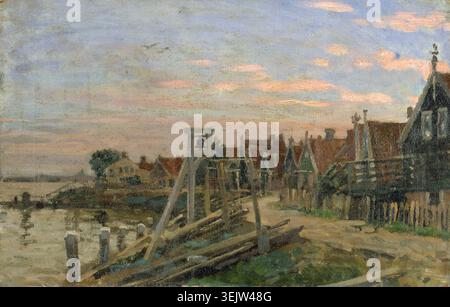 Studie von Holzhäusern am Strand bei Sonnenuntergang, (Holland), wahrscheinlich Mitte Ende der 1870er Jahre Stockfoto