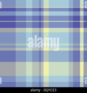 Retail Vector Check Plaid, Vogue Hintergrund Muster Textur. Nahtloses Textilgewebe mit Schottenmuster in blauen und hellen Farben. Stock Vektor