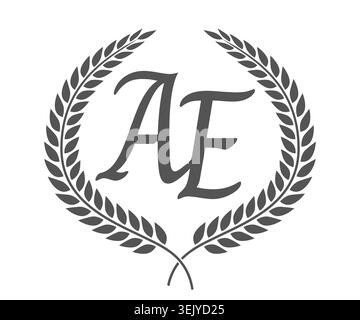 Anfangsbuchstaben A und E, AE-Monogramm-Logo mit Lorbeerkranz. Luxuriöses Emblem mit Kalligraphie-Schriftart. Stock Vektor