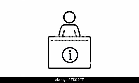 Informationsschalter und Rezeptionstheke Symbol: Kundendienststand, minimalistische schwarze Linie Kunstvektor Illustration für Helpdesk und Gastfreundschaft. Stock Vektor