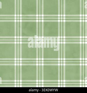 Grüner Käfig auf nahtlosem Muster. Die Textur von Tartan mit Streifen. Geometrisches Muster in natürlichen Farbtönen für Frühlingskollektionen und Öko-Style. Aquarell Abb. Stockfoto