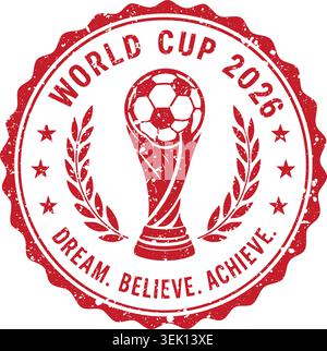 Fußballstempel. Fußball-Grunge-Stempel. Weltmeisterschaft 2026 Stock Vektor