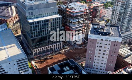 Luftaufnahme der HELIX-Baustelle während der Sanierung der Innenstadt in New Brunswick New Jersey Stockfoto