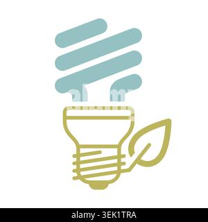 Minimalistisches Symbol für Energiesparlampen mit Blatt, geeignet für umweltfreundliche Elektrizität und Design-Konzepte für nachhaltige Technologien Stock Vektor