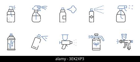 Sprühflasche und Aerosol Linie Symbole Set Trigger Sprayer, Sprühfarbe, Nebelspray, Zerstäuber, Desinfektionsmittel bearbeitbar Strich Vektor Illustration Stock Vektor
