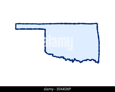 Illustration der Landkarte von Oklahoma im Doodle-Stil, die die erkennbare Form von Oklahoma in einem einfachen, handgezeichneten Design zeigt. Stock Vektor