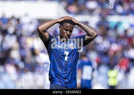 Lissabon, Portugal. 31. Mai 2026. Jovane Cabral von Cabo Verde reagiert während des internationalen Freundschaftsspiels zwischen Cabo Verde und Serbien im Estádio do Restelo am 31. Mai 2026 (Foto: Joao Bravo/Sports Press Photo) Credit: SPP Sport Press Photo. /Alamy Live News Stockfoto