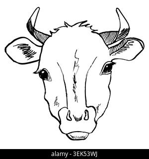 Kuhkopfskizze handgezeichneter Strichstich. Vektorillustration für Nutztiere. Für Druckdesign Stock Vektor