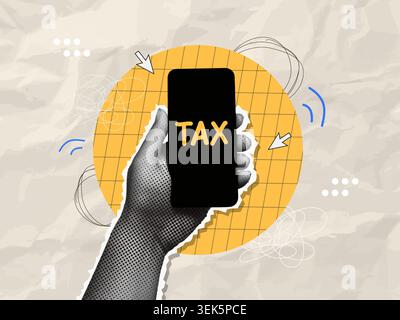 Abstraktes Handheld-Smartphone mit STEUERWORT, digitaler Finanzierung und Technologie Stock Vektor