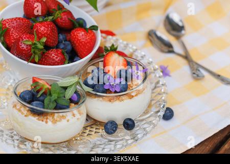 Cups mit frischen Beeren und Blaubeeren aus nächster Nähe Stockfoto
