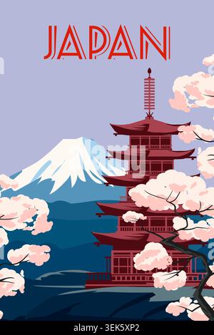 Vintage-Reiseplakat Japan Mountain Stock Vektor