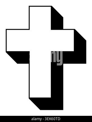 Christliches Kreuz Ikone, schwarz-weiße Vektor Silhouette Illustration der dicken religiösen lateinischen Kreuzform, isoliert Stock Vektor