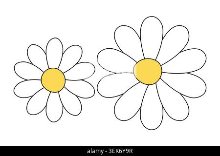Set aus Kamillensilhouette. Sammlung von handgezeichneten verschiedenen dekorativen blühenden Gänseblüten. Elegante botanische Vektor-Illustration Stock Vektor