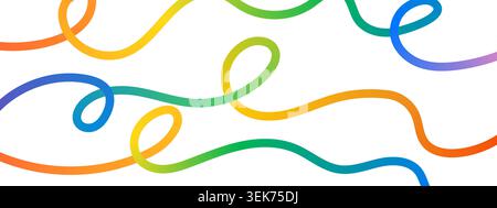 Farbenfroher Hintergrund mit Squiggle-Wirbel. Lebendige Farbverläufe. Regenbogenformen in verspieltem Stil Stock Vektor