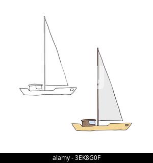 Schiff Silhouette Set Vektor Grafik Illustration. Einfaches maritimes Symbol. Handgezeichnete Kritzelei isoliert auf weißem Hintergrund. Für Segelclubs, Marine Stock Vektor