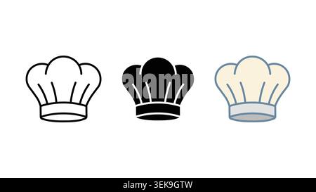 Chef Hut Icon Set Umriss Silhouette und Farbvektor isoliert auf weißem Hintergrund Stock Vektor