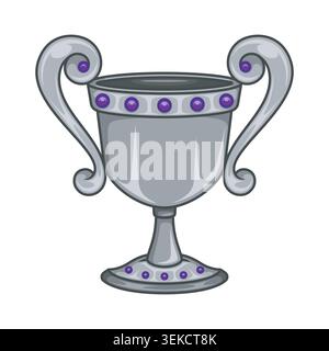 Farbbild eines klassischen Trophäenbechers mit zwei Griffen, ein Symbol für Erfolg und Sportsieg. Glänzendes Design, ideal für Feiern, Turnierpreise A Stock Vektor