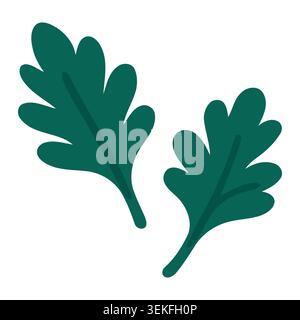 Flache Vektorillustration von zwei grünen Blättern auf weißem Hintergrund, ideal für Natur-inspirierte Designs, botanische Illustrationen und dekorative Elemente Stock Vektor