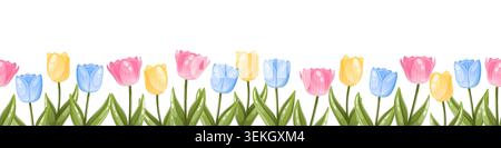Nahtloser Vektorrand mit bunten Tulpen Stock Vektor