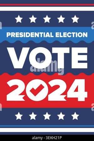 Präsidentschaftswahlen 2024 in den Vereinigten Staaten. Abstimmungstag, 5. November. US-Wahl. Patriotisches amerikanisches Element. Poster, Karte, Banner und Hintergrund. Kunst Stock Vektor
