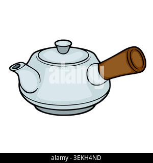 Stilisierte Vektor-Illustration einer hellblauen Teekanne mit braunem Griff, isoliert auf weiß. Stock Vektor